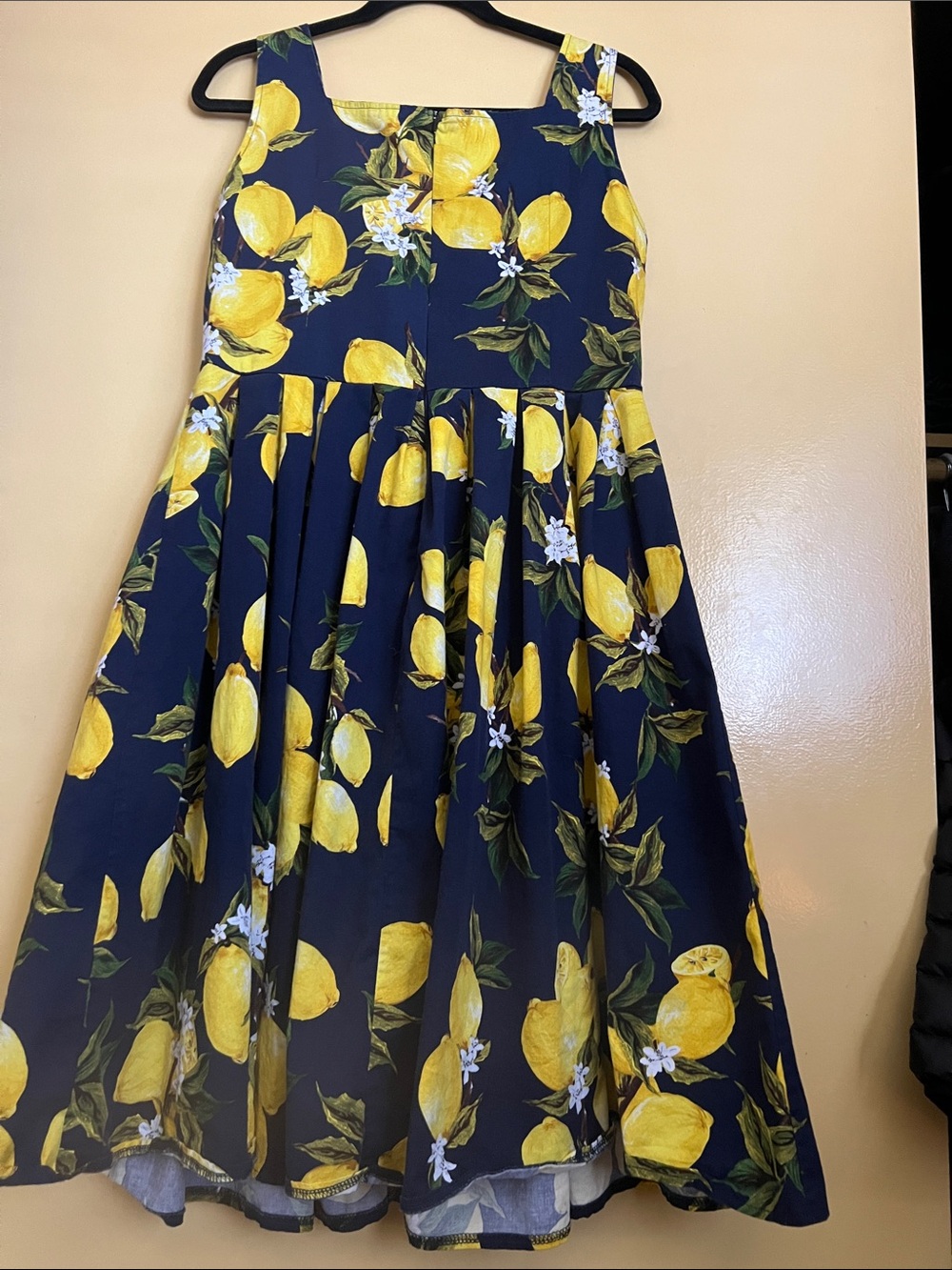 Vintage dress with lemons and blossoms navy blue - Picture 5 of 6